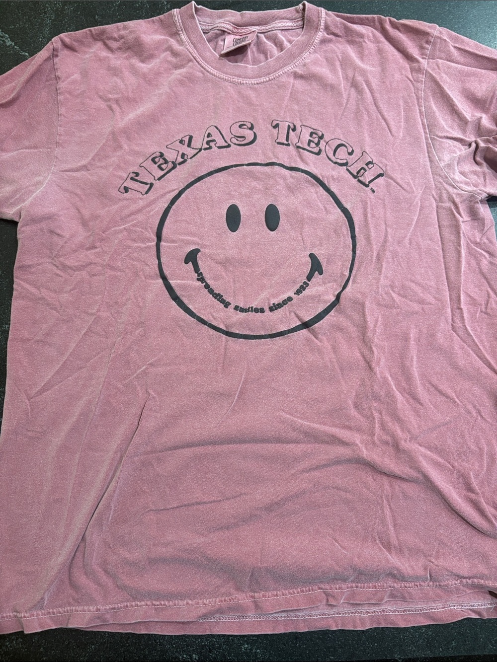 Comfort Colors Texas Tech Smiley Face Graphic T-Shirt - Dusty Rose